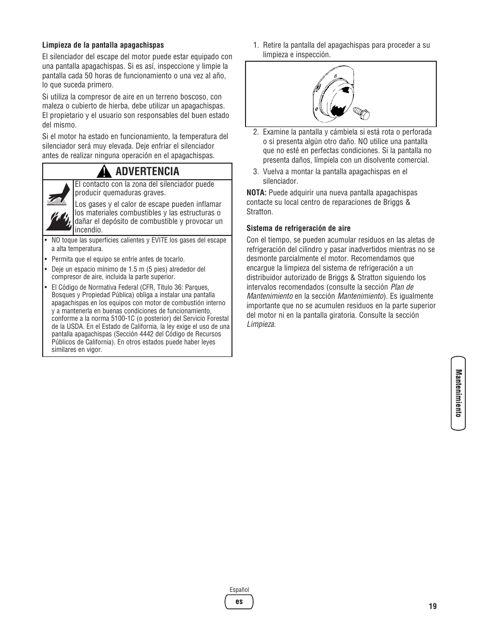 Advertencia | Briggs & Stratton 203721GS User Manual | Page 47 / 84