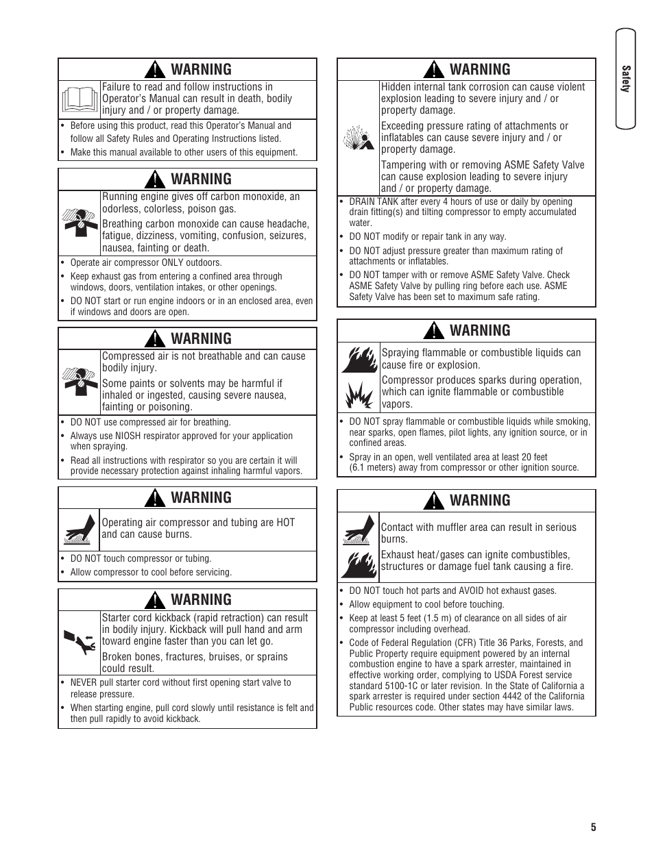 Warning | Briggs & Stratton 203721GS User Manual | Page 5 / 84