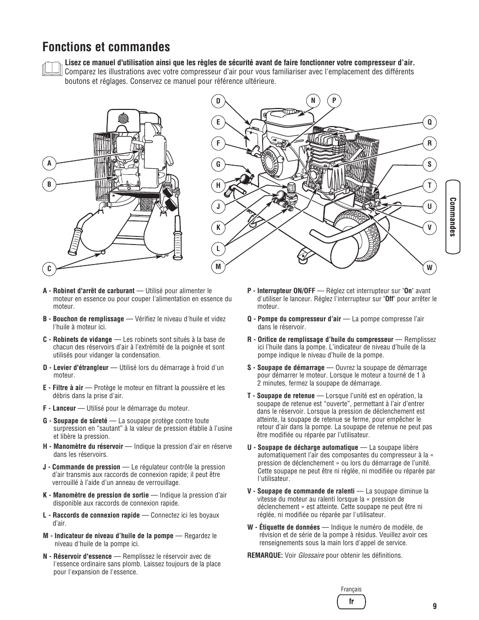 Fonctions et commandes | Briggs & Stratton 203721GS User Manual | Page 65 / 84