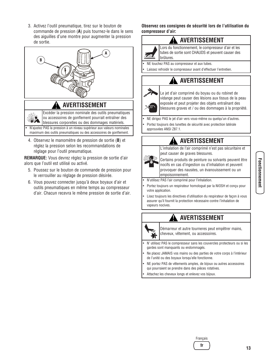 Avertissement | Briggs & Stratton 203721GS User Manual | Page 69 / 84
