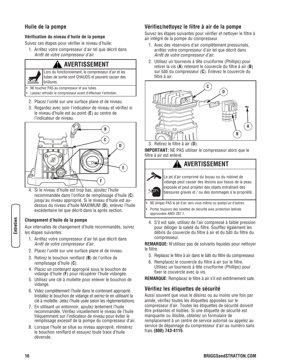 Avertissement | Briggs & Stratton 203721GS User Manual | Page 72 / 84