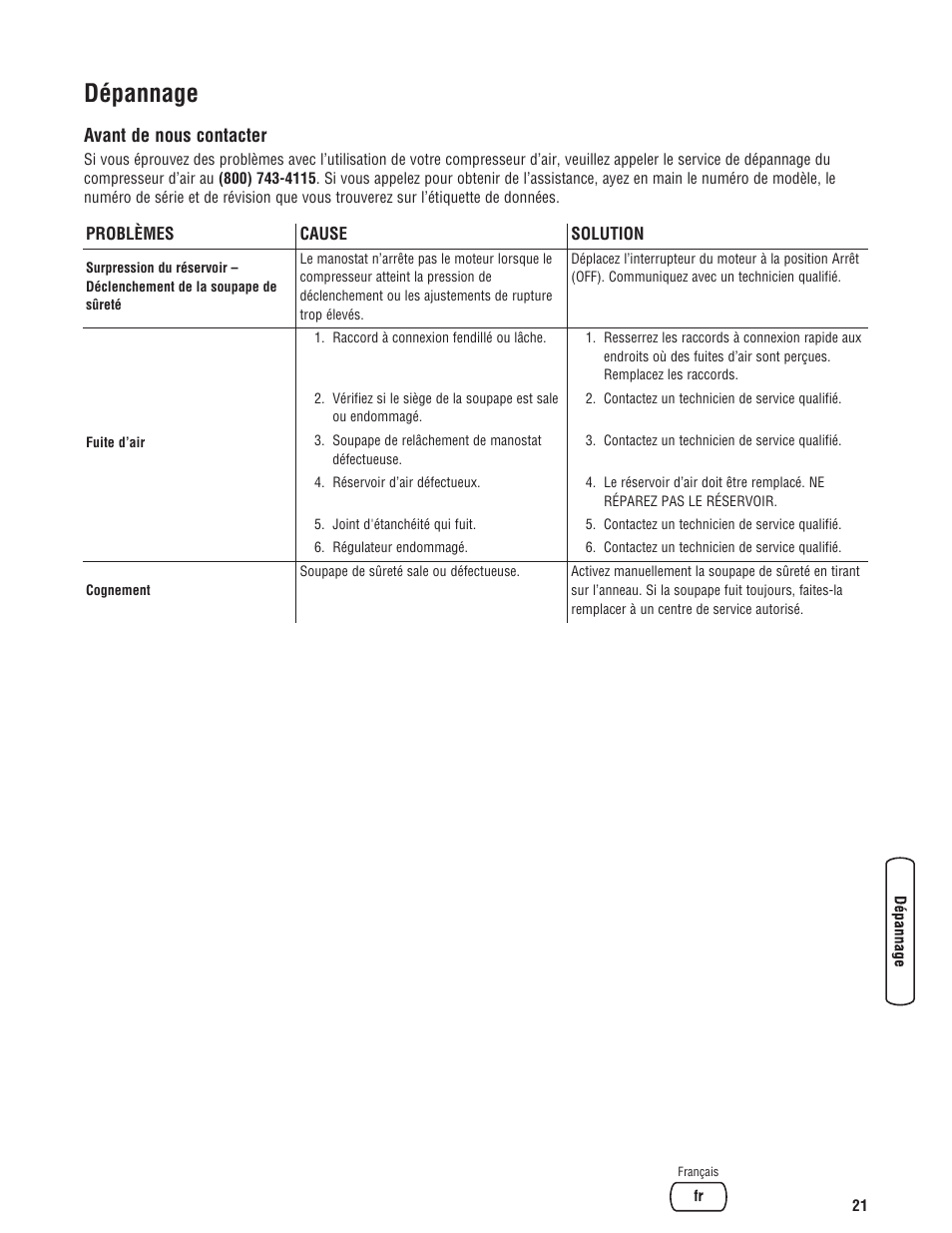Dépannage | Briggs & Stratton 203721GS User Manual | Page 77 / 84