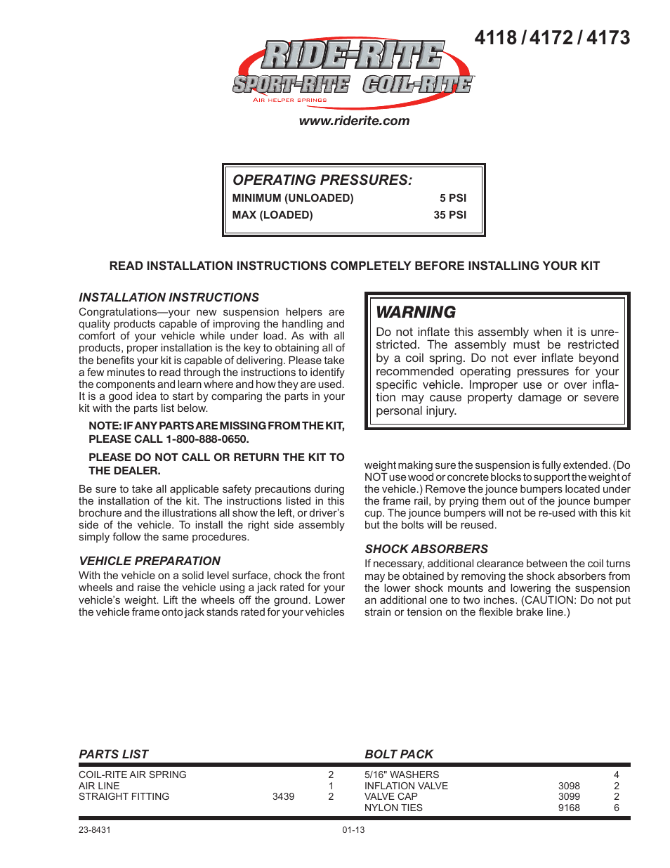 Rite-Ride 4173 User Manual | 4 pages