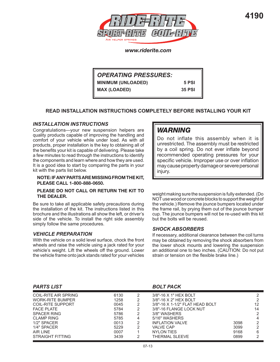 Rite-Ride 4190 User Manual | 6 pages