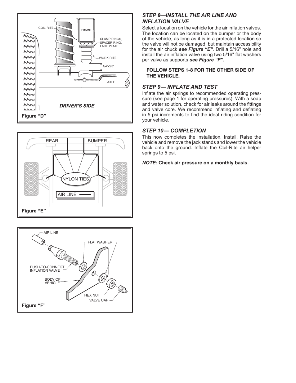 Step 8—install the air line and inflation valve, Step 9— inflate and test, Step 10— completion | Rite-Ride 4190 User Manual | Page 4 / 6