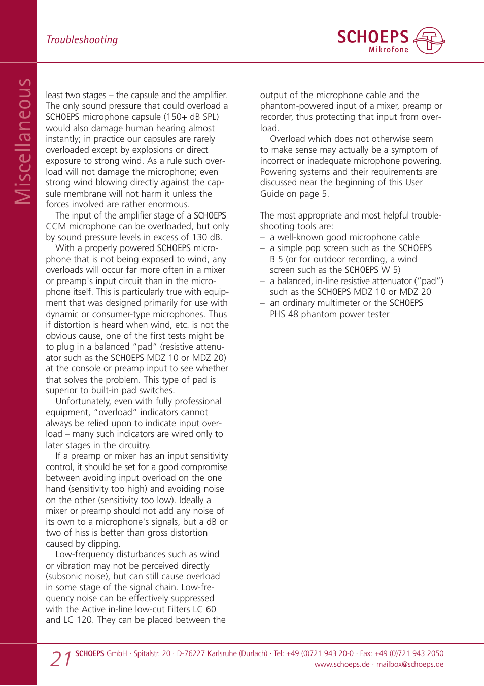 Miscellaneous | SCHOEPS CCM User Manual | Page 21 / 24