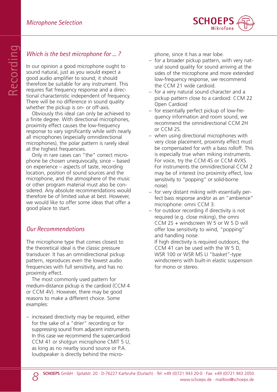 Recording | SCHOEPS CCM User Manual | Page 8 / 24