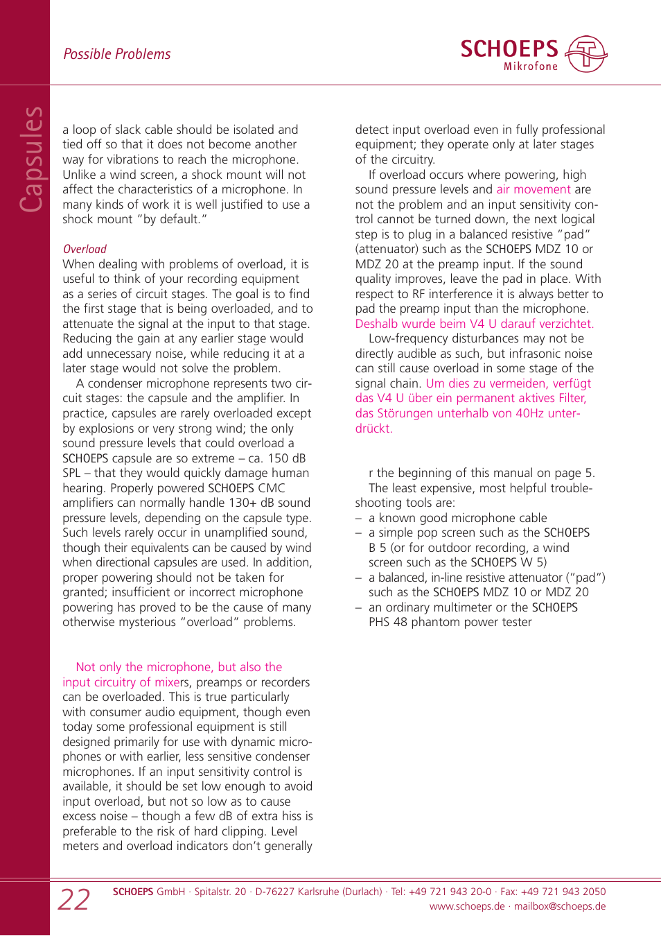 Capsules | SCHOEPS MK xx User Manual | Page 22 / 24