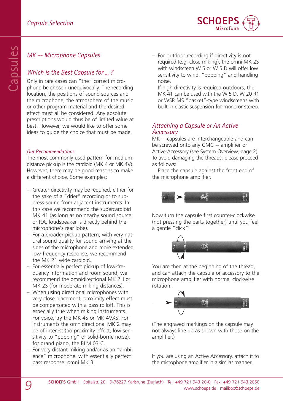 Capsules | SCHOEPS MK xx User Manual | Page 9 / 24