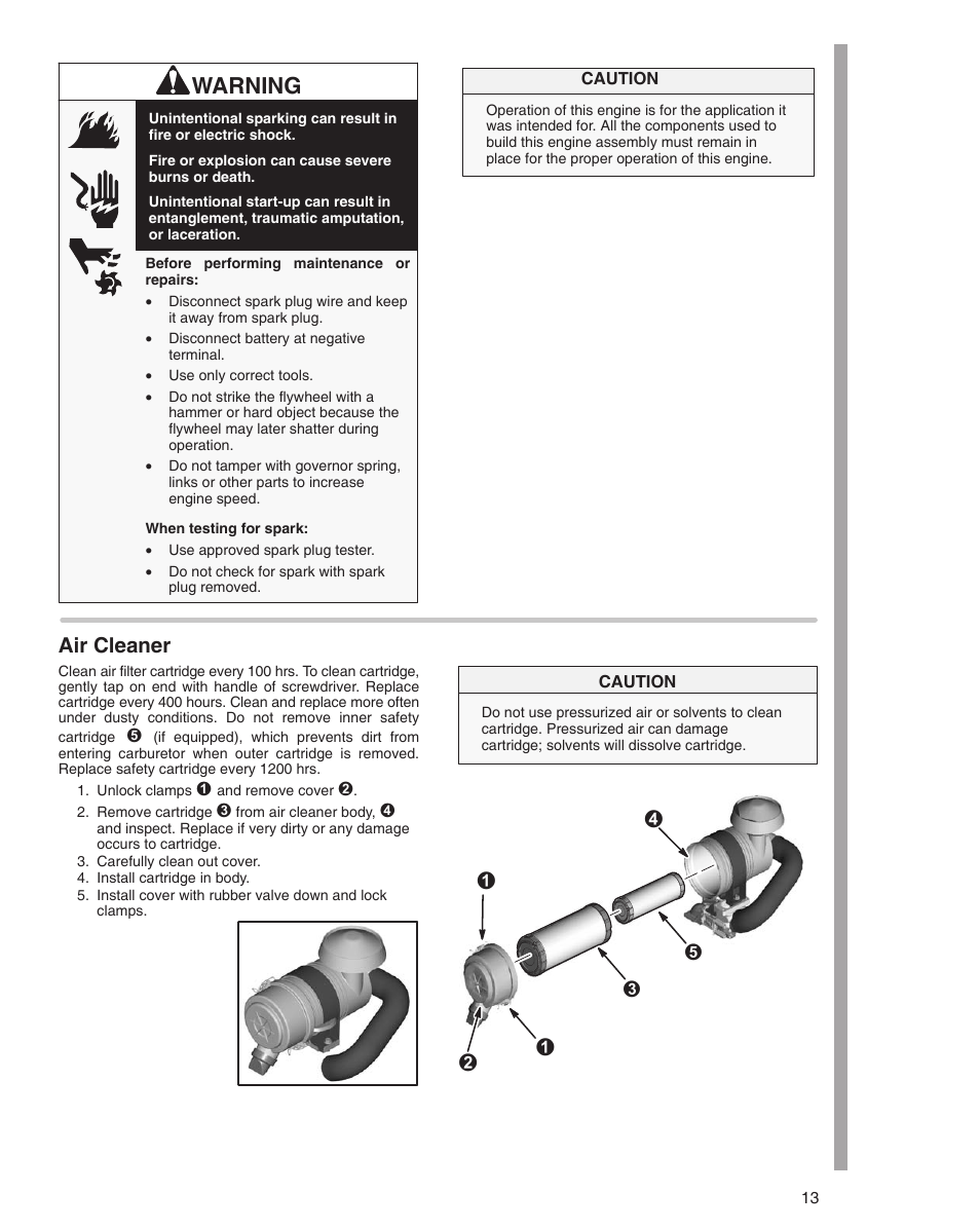 Лк н к, Warning, Air cleaner | Briggs & Stratton 470000 User Manual | Page 13 / 20