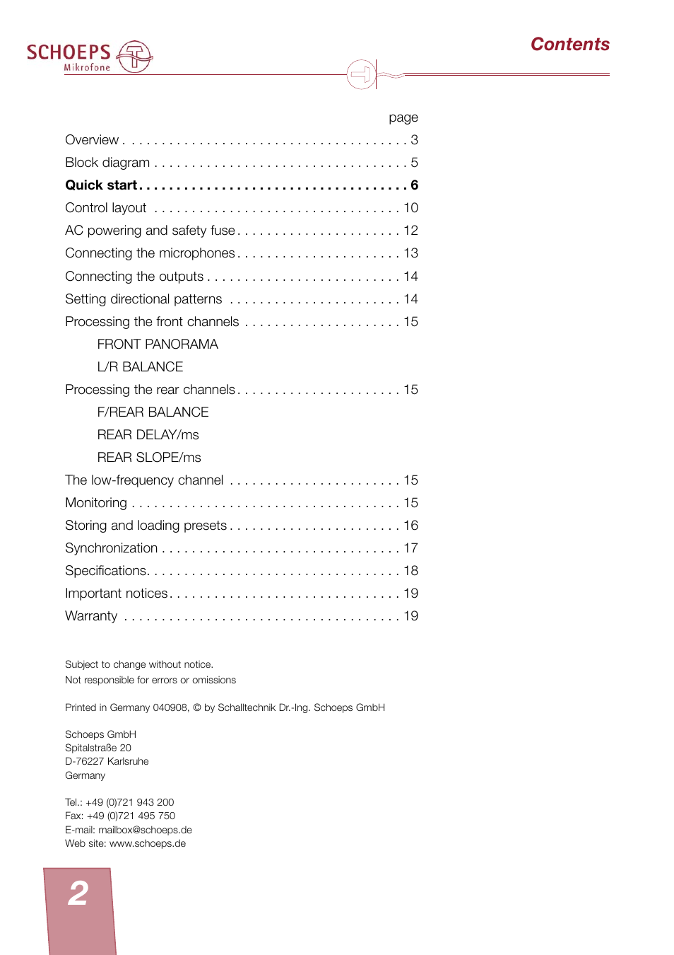 SCHOEPS KFM 360 User Manual | Page 2 / 20