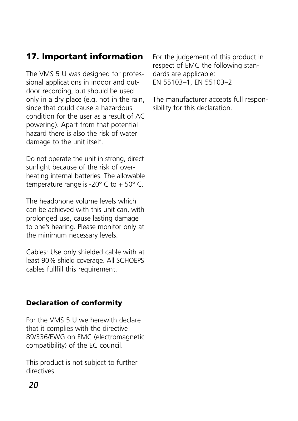 20 17. important information | SCHOEPS VMS 5 U User Manual | Page 20 / 24