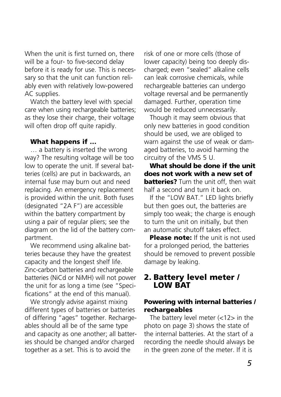 Battery level meter / low bat | SCHOEPS VMS 5 U User Manual | Page 5 / 24