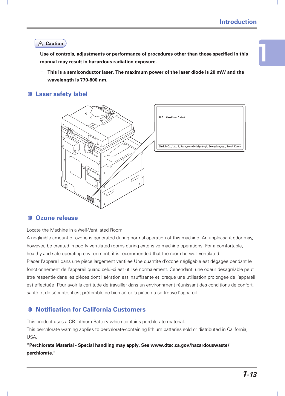 Laser safety label, Ozone release, Notification for california customers | Laser safety label -13, Ozone release -13, Notification for california customers -13 | Sindoh D202 User Manual | Page 23 / 94