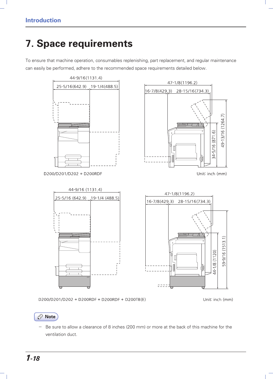 Space requirements, Space requirements -18 | Sindoh D202 User Manual | Page 28 / 94