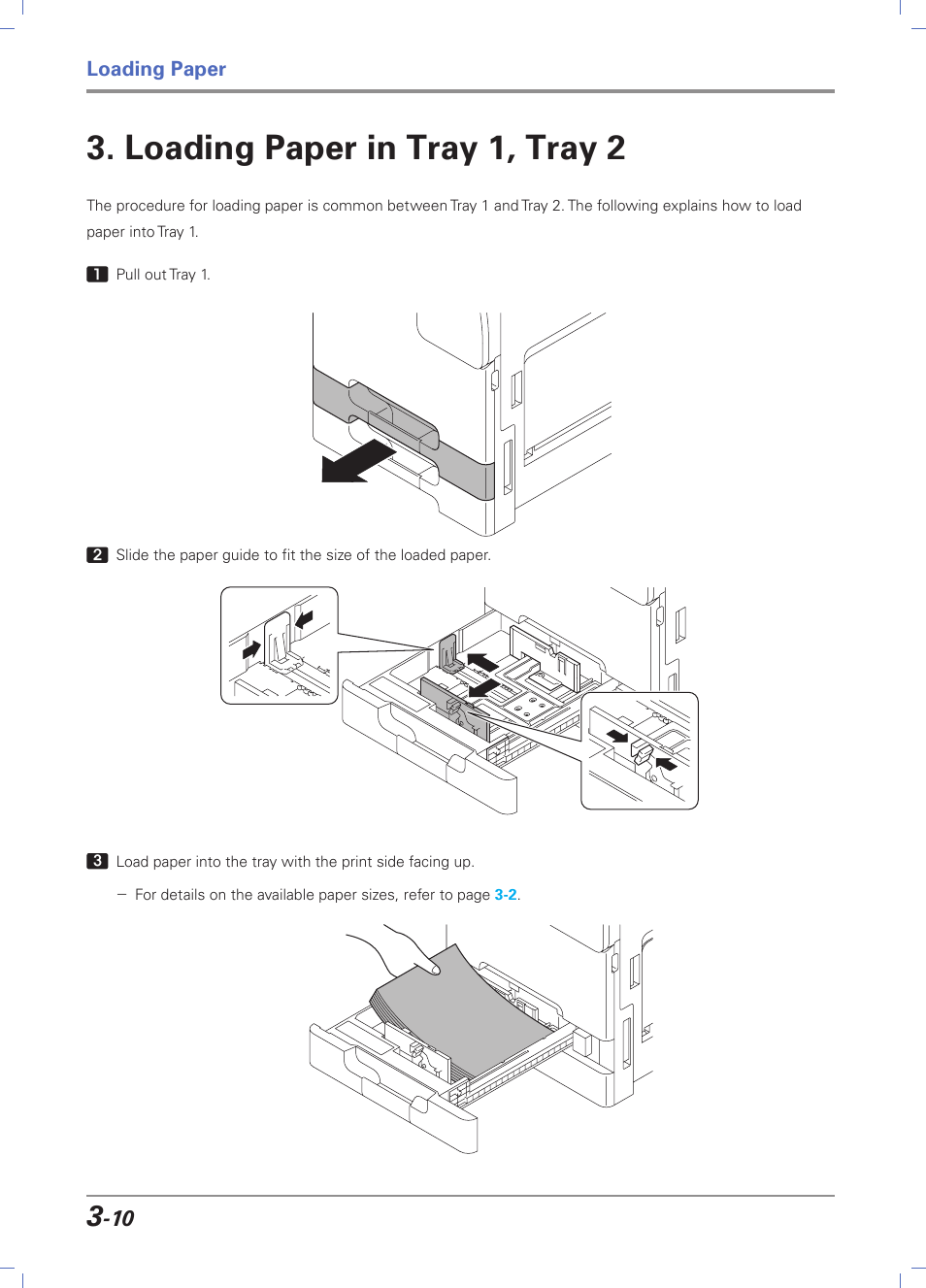 Loading paper in tray 1, tray 2, Loading paper in tray 1, tray 2 -10 | Sindoh D202 User Manual | Page 60 / 94