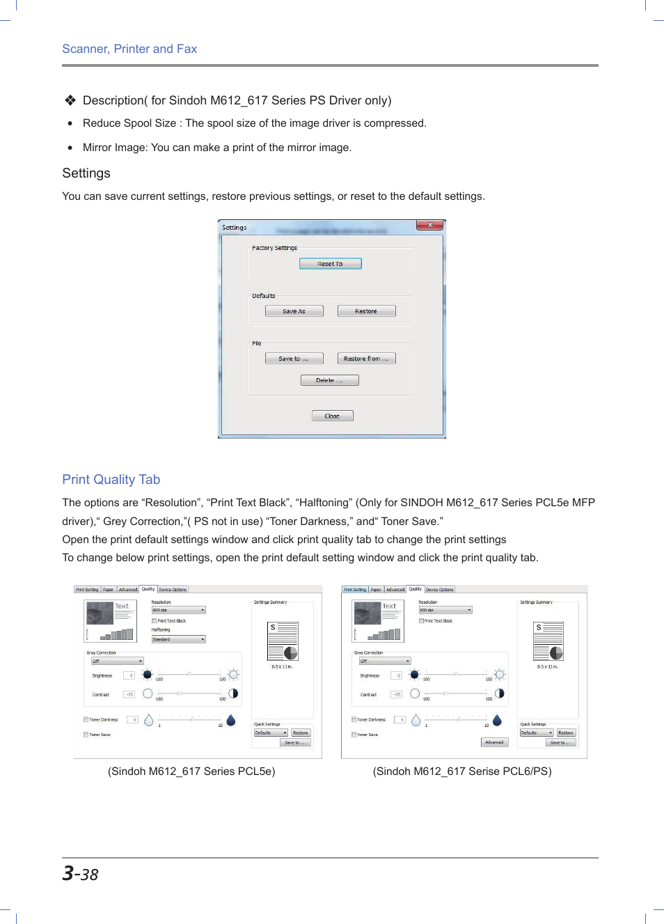 Print quality tab, Print quality tab -38 | Sindoh M612 User Manual | Page 126 / 284