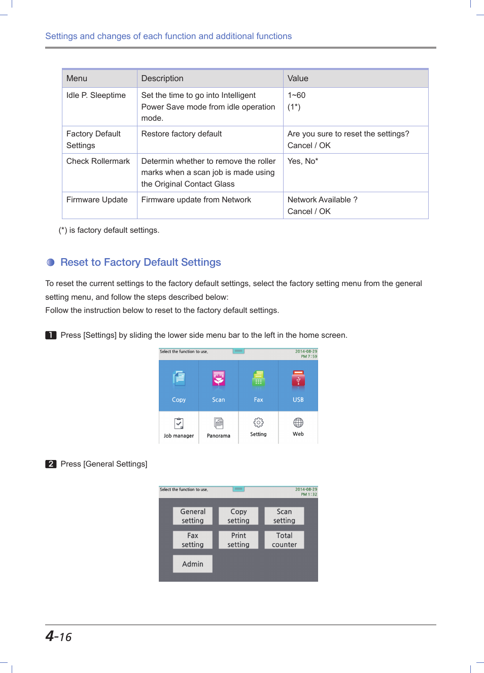 Reset to factory default settings, Reset to factory default settings -16 | Sindoh M612 User Manual | Page 158 / 284