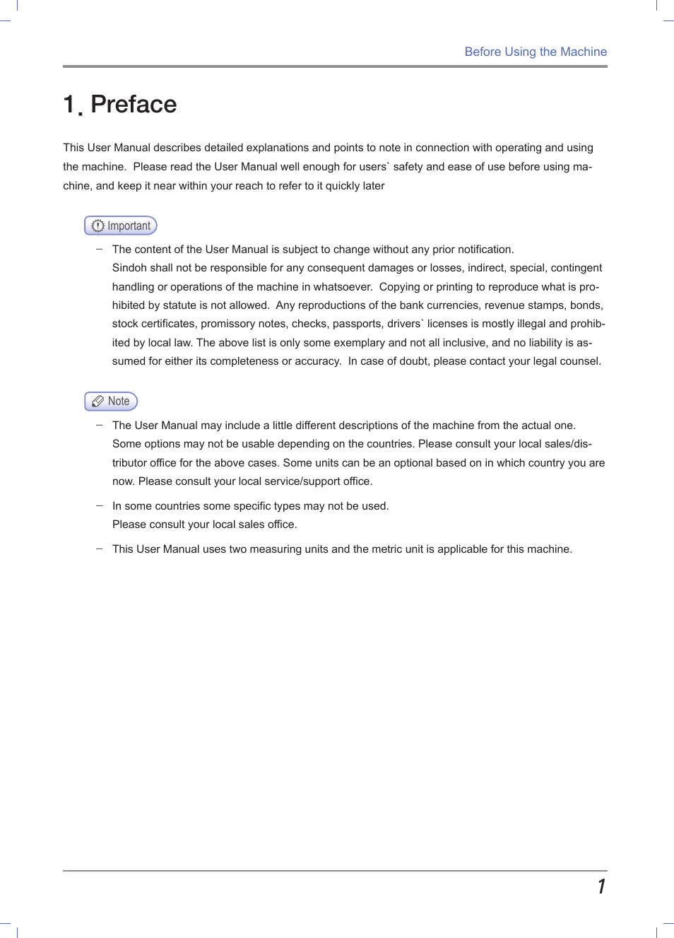Before using the machine, Preface | Sindoh M612 User Manual | Page 17 / 284