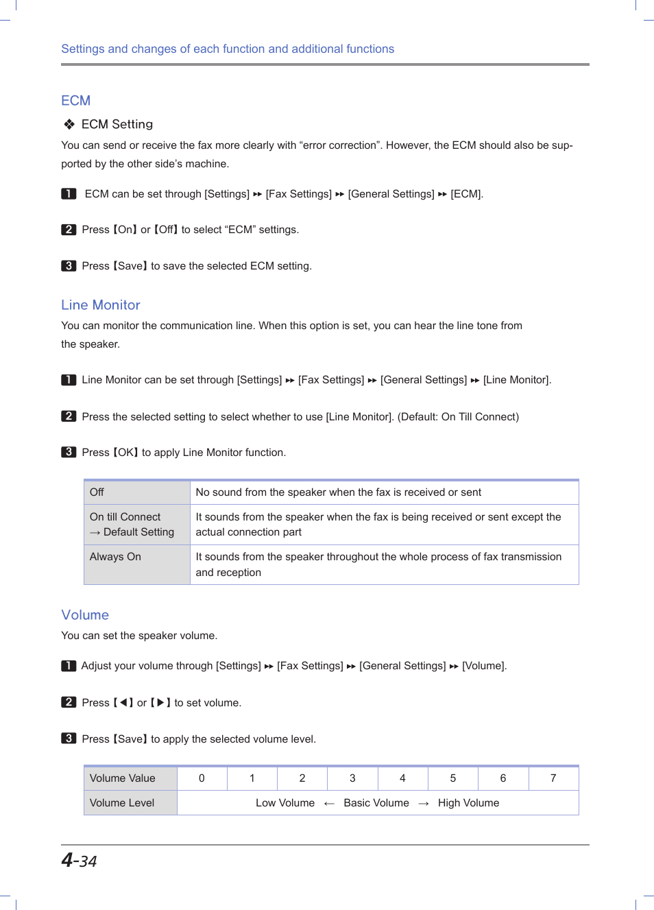 Line monitor, Volume, Ecm -34 | Line monitor -34, Volume -34 | Sindoh M612 User Manual | Page 176 / 284