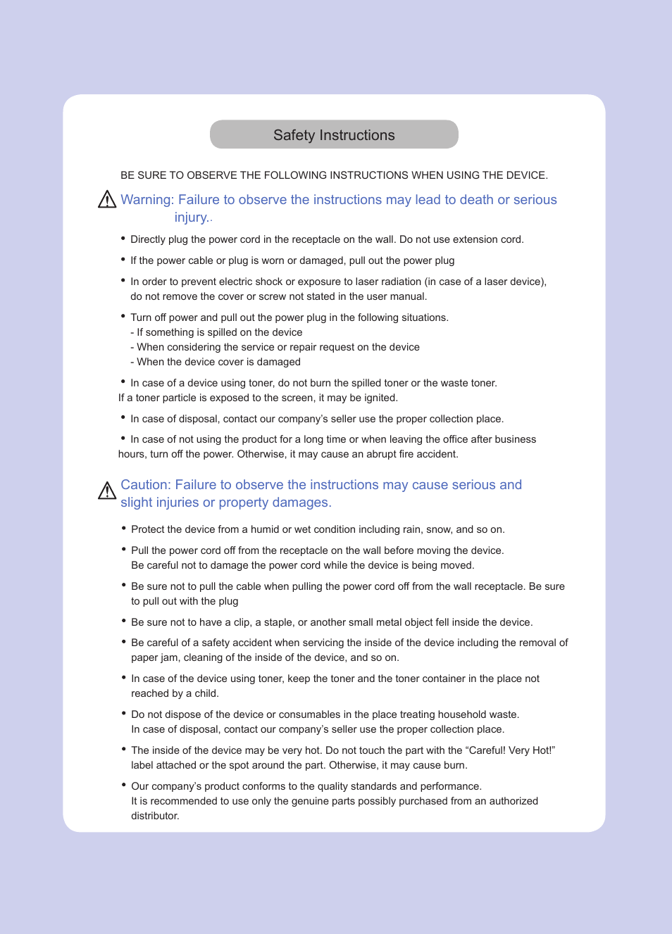 Safety instructions | Sindoh M612 User Manual | Page 2 / 284