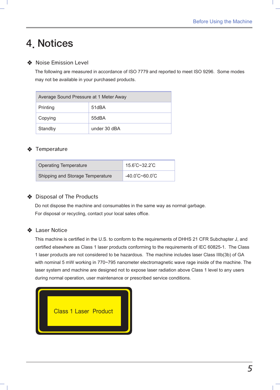 Notices, Class 1 laser product | Sindoh M612 User Manual | Page 21 / 284
