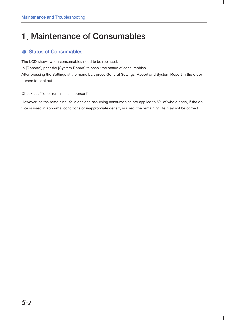 Maintenance of consumables, Status of consumables, Maintenance of consumables -2 | Status of consumables -2 | Sindoh M612 User Manual | Page 228 / 284