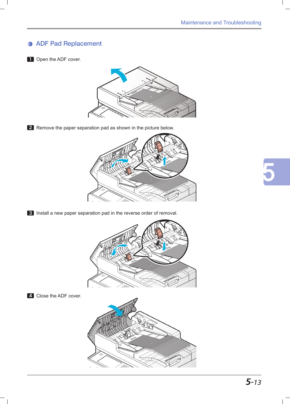 Adf pad replacement, Adf pad replacement -13 | Sindoh M612 User Manual | Page 239 / 284