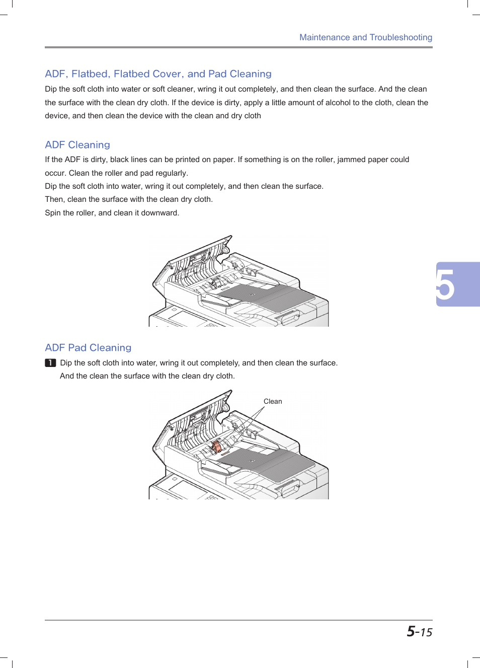 Adf, flatbed, flatbed cover, and pad cleaning, Adf cleaning, Adf pad cleaning | Adf, flatbed, flatbed cover, and pad cleaning -15, Adf cleaning -15, Adf pad cleaning -15 | Sindoh M612 User Manual | Page 241 / 284