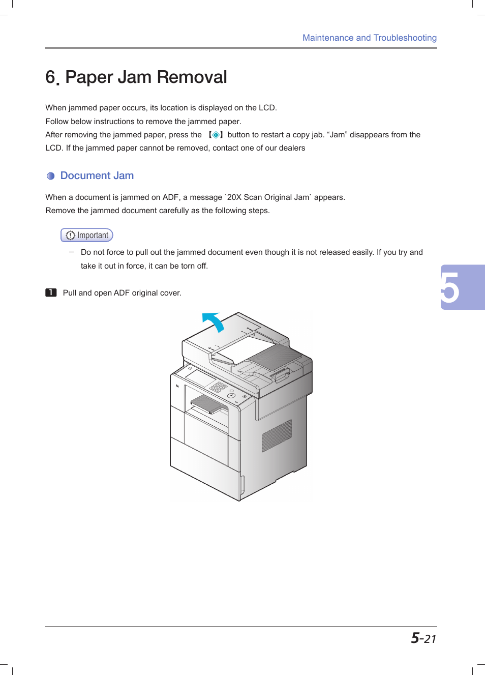 Paper jam removal, Document jam, Paper jam removal -21 | Document jam -21 | Sindoh M612 User Manual | Page 247 / 284