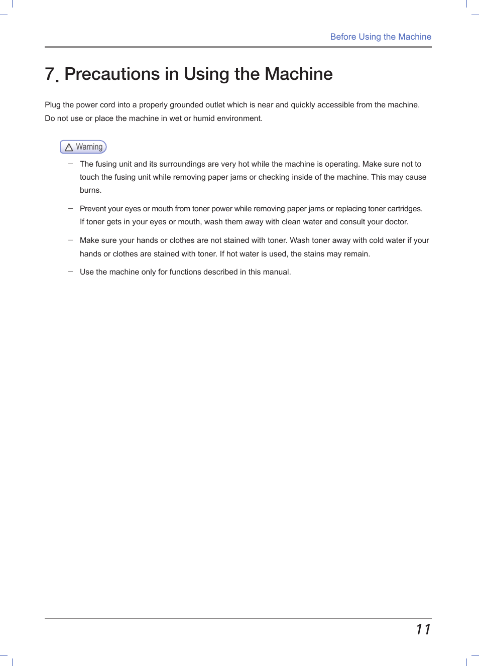 Precautions in using the machine | Sindoh M612 User Manual | Page 27 / 284