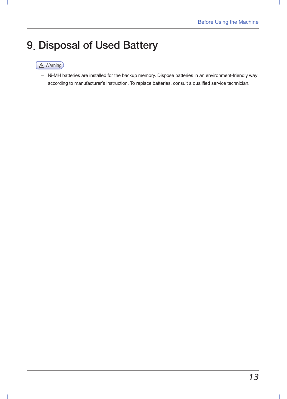 Disposal of used battery | Sindoh M612 User Manual | Page 29 / 284