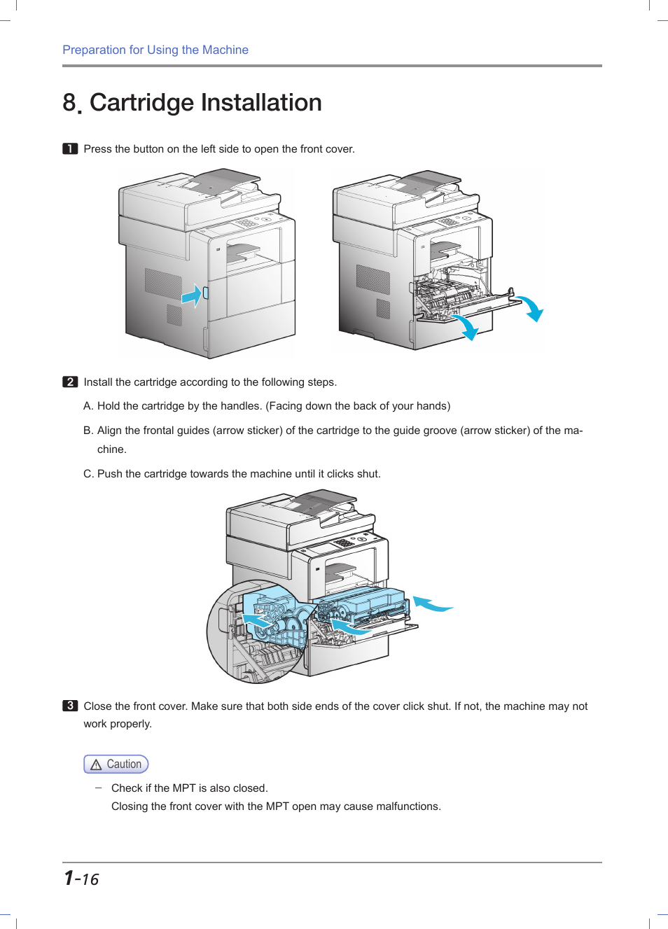 Cartridge installation, Cartridge installation -16 | Sindoh M612 User Manual | Page 46 / 284