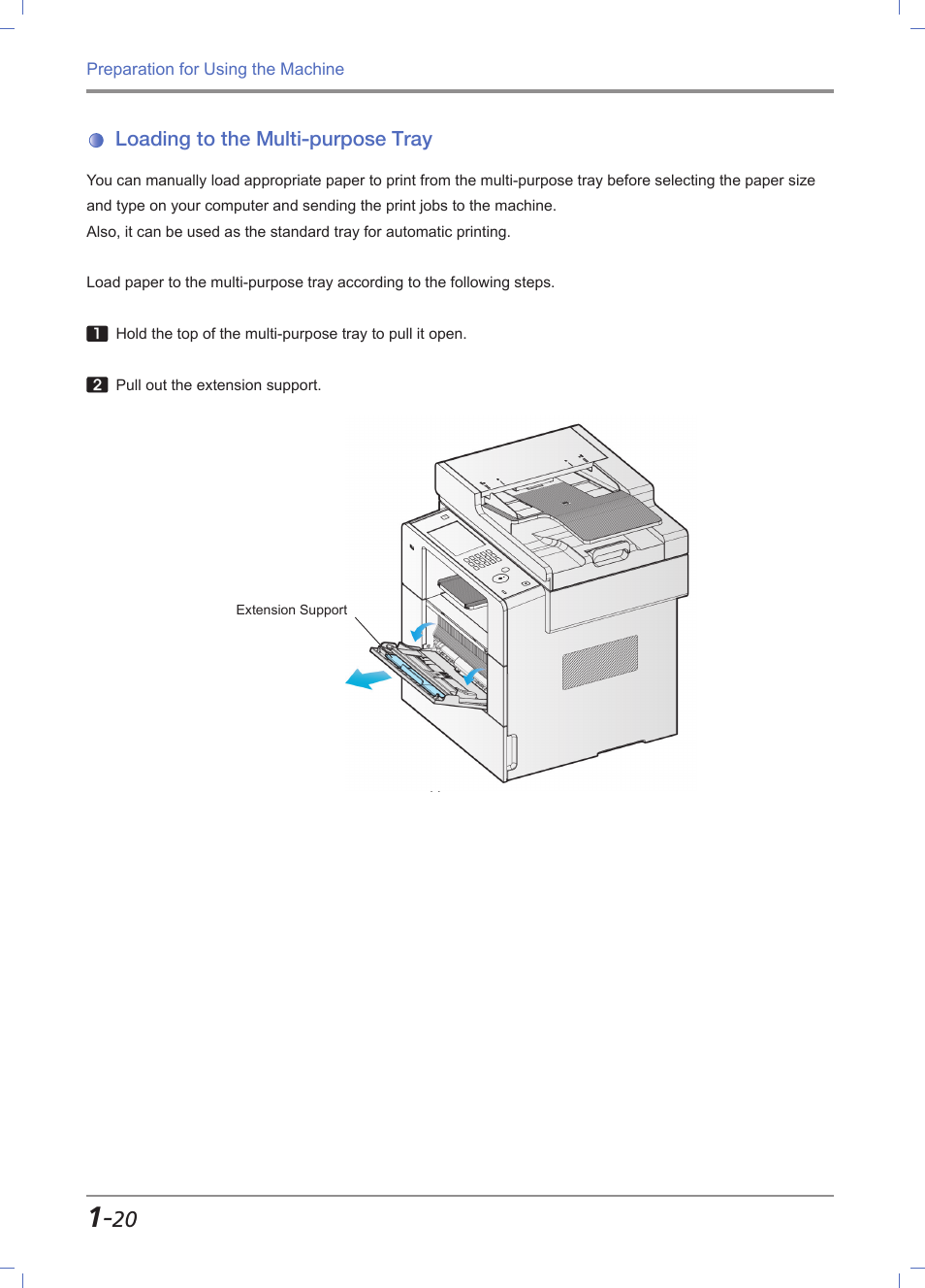 Loading to the multi-purpose tray, Loading to the multi-purpose tray -20 | Sindoh M612 User Manual | Page 50 / 284