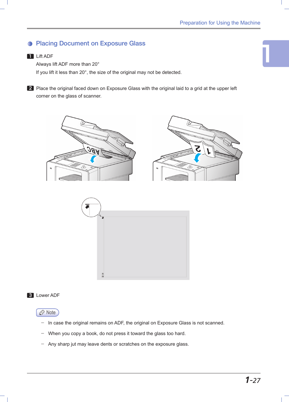 Placing document on exposure glass, Placing document on exposure glass -27 | Sindoh M612 User Manual | Page 57 / 284