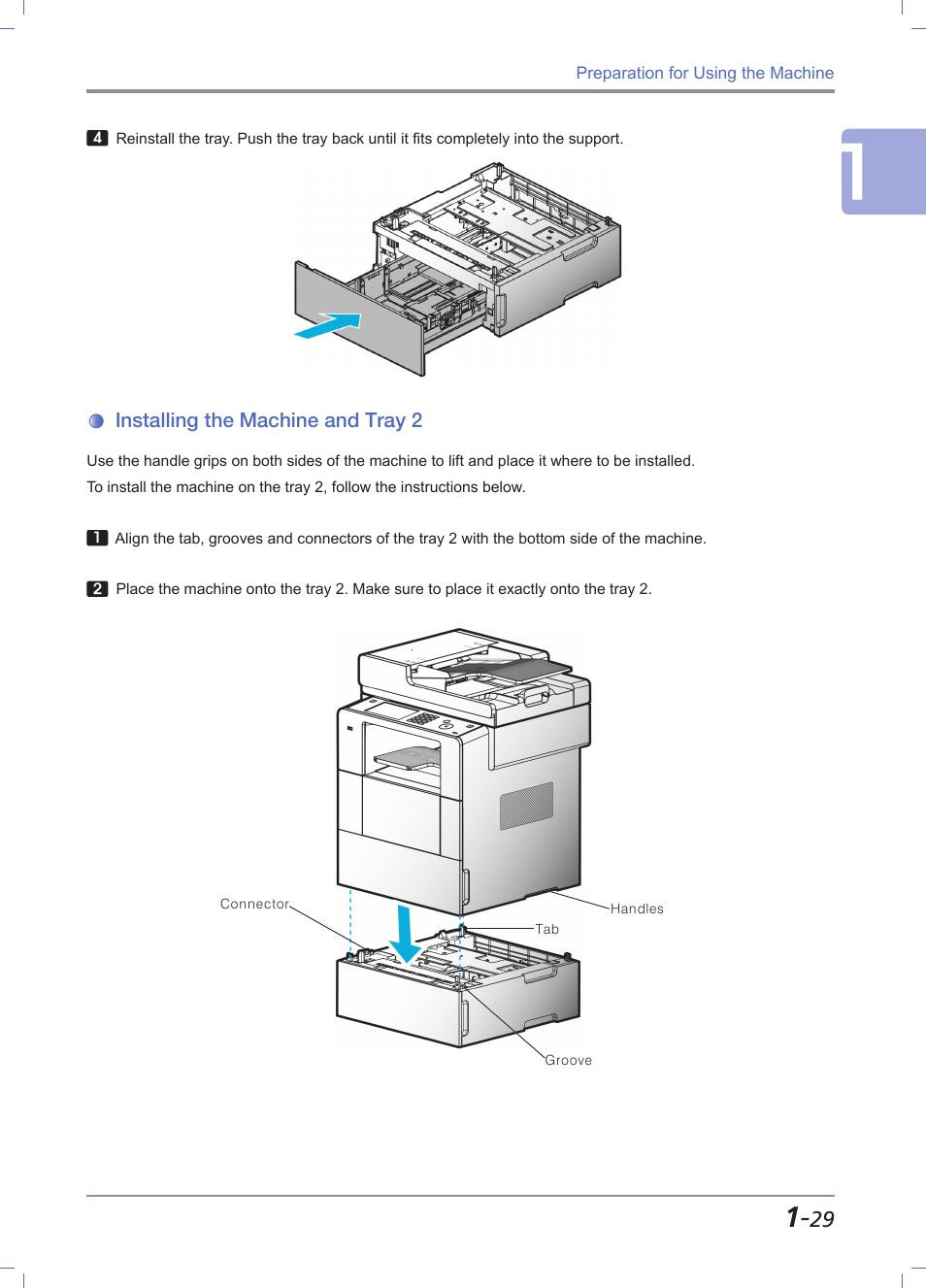 Installing the machine and tray 2, Installing the machine and tray 2 -29 | Sindoh M612 User Manual | Page 59 / 284