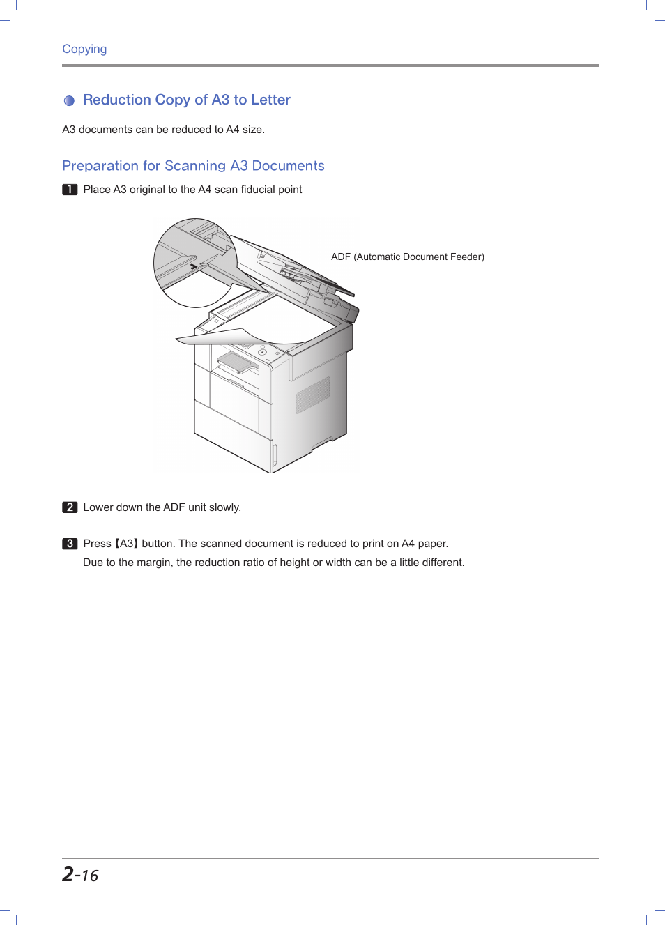 Reduction copy of a3 to letter, Preparation for scanning a3 documents, Reduction copy of a3 to letter -16 | Preparation for scanning a3 documents -16 | Sindoh M612 User Manual | Page 86 / 284