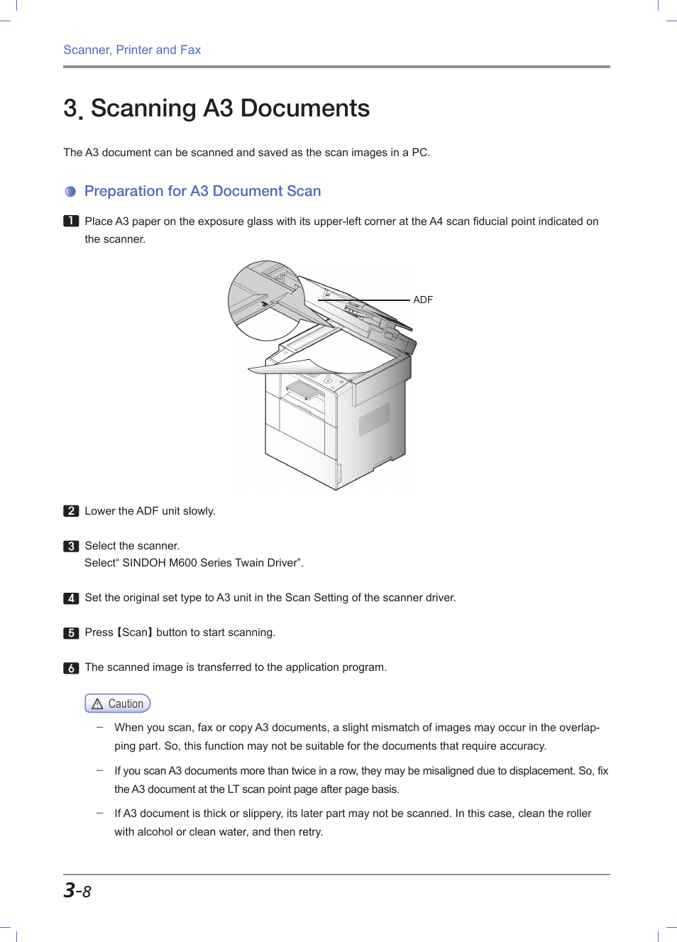 Scanning a3 documents, Preparation for a3 document scan, Scanning a3 documents -8 | Preparation for a3 document scan -8 | Sindoh M612 User Manual | Page 96 / 284