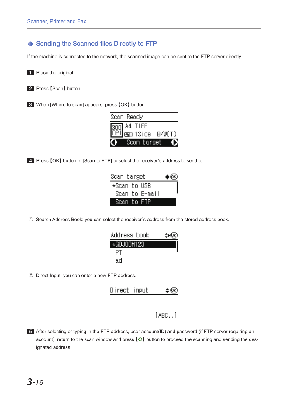 Sending the scanned files directly to ftp, Sending the scanned files directly to ftp -16 | Sindoh M611 User Manual | Page 100 / 258
