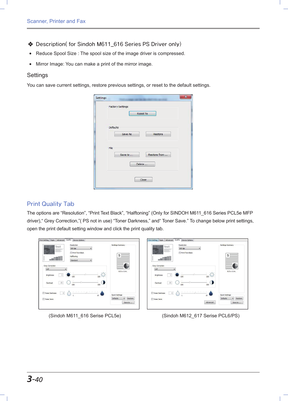 Print quality tab, Print quality tab -40 | Sindoh M611 User Manual | Page 124 / 258