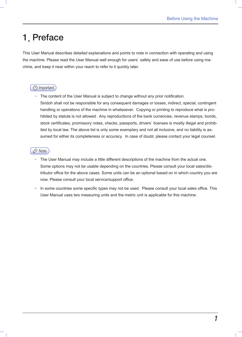 Before using the machine, Preface | Sindoh M611 User Manual | Page 15 / 258