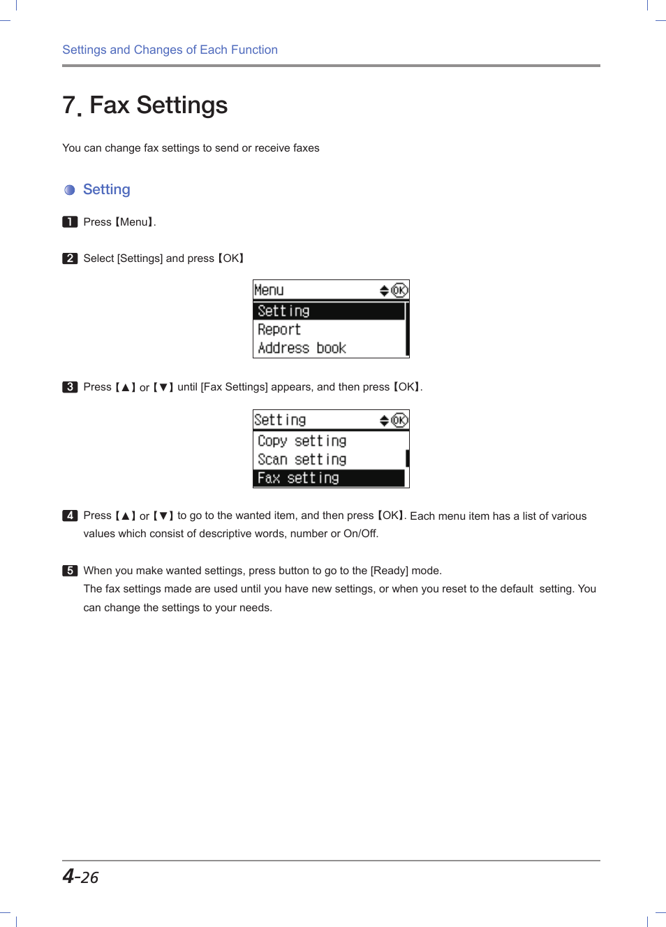 Fax settings, Setting, Fax settings -26 | Setting -26 | Sindoh M611 User Manual | Page 164 / 258