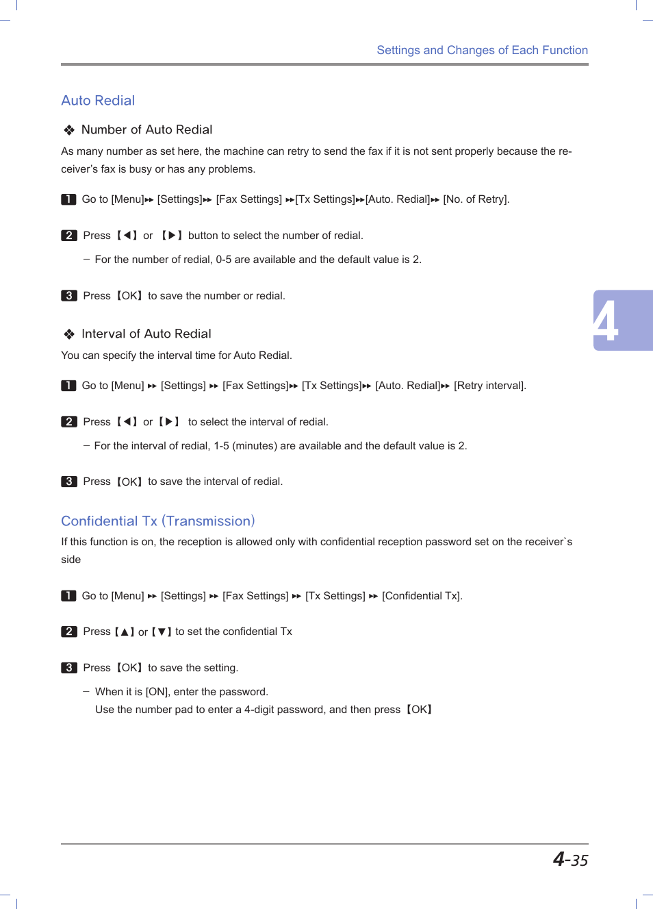 Auto redial, Confidential tx (transmission), Auto redial -35 | Confidential tx (transmission) -35 | Sindoh M611 User Manual | Page 173 / 258