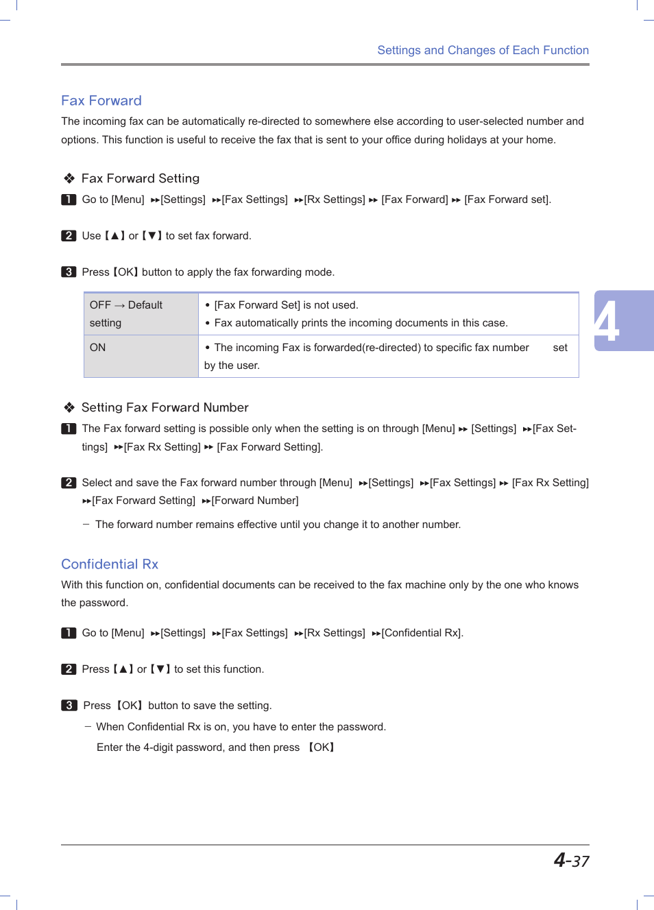Fax forward, Confidential rx, Fax forward -37 | Confidential rx -37 | Sindoh M611 User Manual | Page 175 / 258