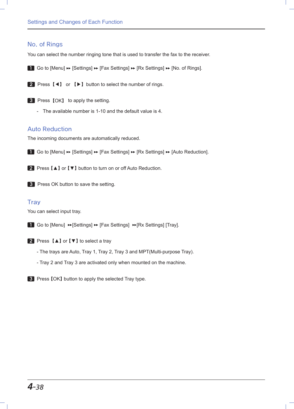 No. of rings, Auto reduction, Tray | No. of rings -38, Auto reduction -38, Tray -38 | Sindoh M611 User Manual | Page 176 / 258