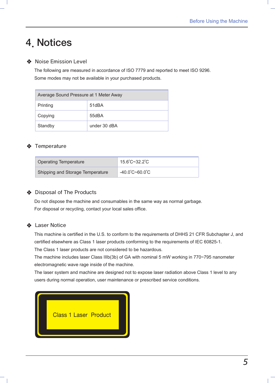 Notices, Class 1 laser product | Sindoh M611 User Manual | Page 19 / 258