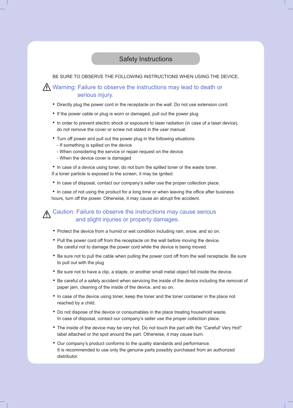 Safety instructions | Sindoh M611 User Manual | Page 2 / 258