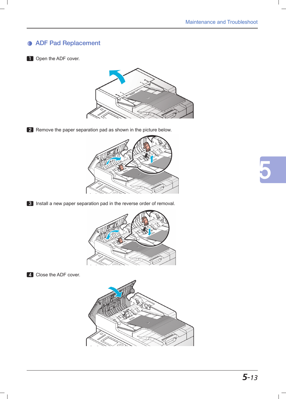 Adf pad replacement, Adf pad replacement -13 | Sindoh M611 User Manual | Page 213 / 258