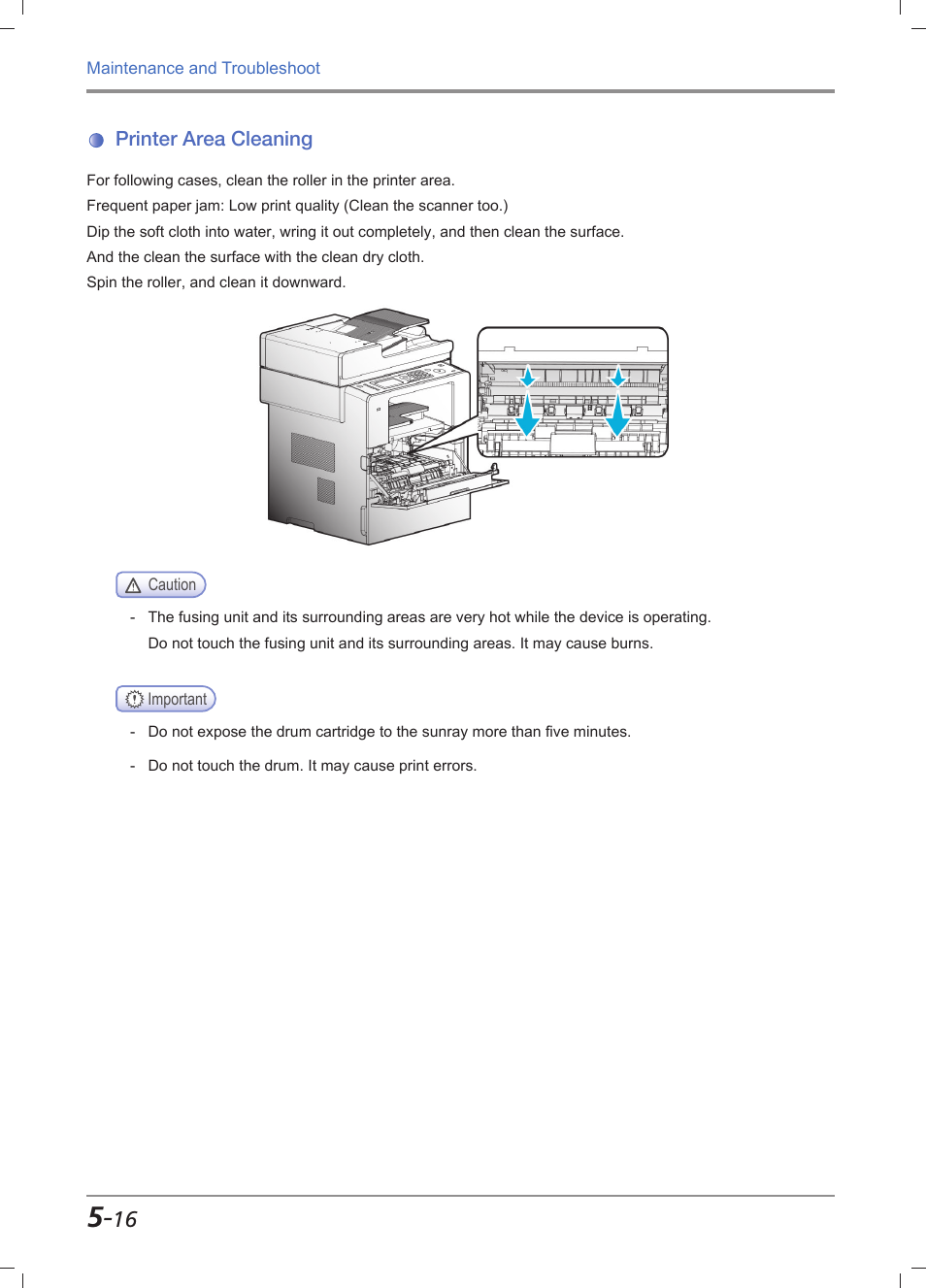 Printer area cleaning, Printer area cleaning -16 | Sindoh M611 User Manual | Page 216 / 258