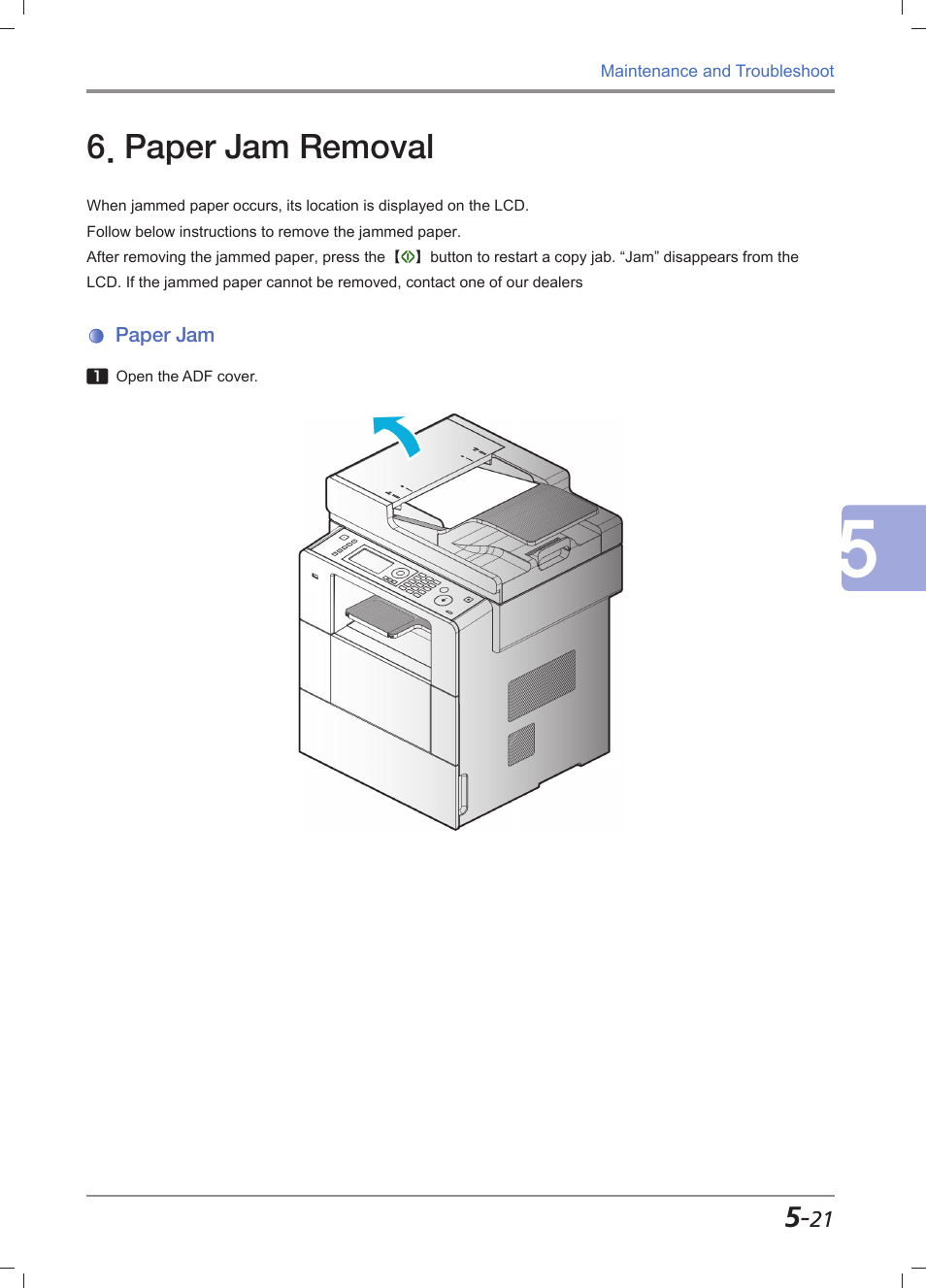 Paper jam removal, Paper jam, Paper jam removal -21 | Paper jam -21 | Sindoh M611 User Manual | Page 221 / 258